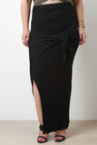 Rib Knit Tied Sash Maxi Skirt