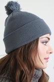 Pom Pom Thin Ribbed Beanie