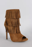 Delicious Suede Triple Layered Fringe Peep Toe Stiletto Booties