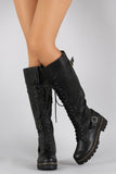 Buckled Combat Lace Up Lug Sole Knee High Boots