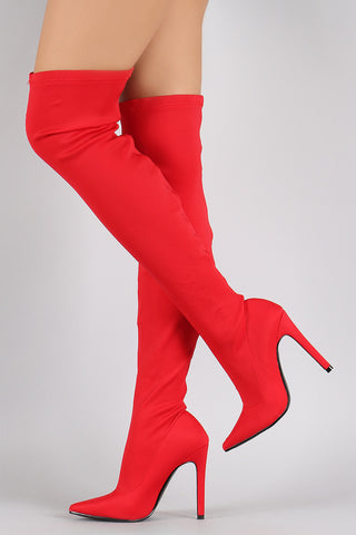 Sleek Stretch Over the Knee Pointy Toe Stiletto Boot