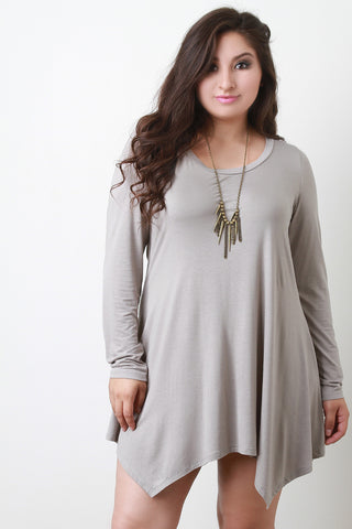 Long Sleeve Handkerchief Mini Tunic Dress