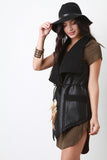 Vegan Leather Shearling Oversized Collar Sleeveless Belted Vest