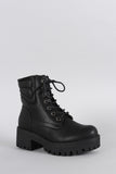 Round Toe Lace Up Lug Sole Combat Ankle Boots