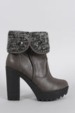 Soda Sweater Cuff Lug Sole Heeled Ankle Boots