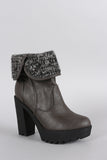 Soda Sweater Cuff Lug Sole Heeled Ankle Boots