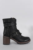 Moto Lace Up Lug Chunky Heel Ankle Boots