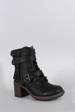 Moto Lace Up Lug Chunky Heel Ankle Boots