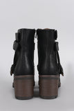 Moto Lace Up Lug Chunky Heel Ankle Boots