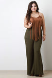 Suede Fringe Neckline Sleeveless Top