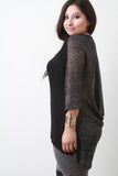 Back Contrast Loose Knit Dolman Sleeves High Low Top