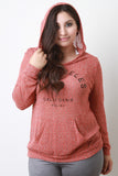 Marled Loose Knit Graphic Long Sleeves Hooded Top