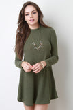 Long Sleeve Ribbed Knit Shift Dress