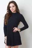 Long Sleeve Ribbed Knit Shift Dress