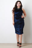 Ruched Velvet Sleeveless Midi Dress