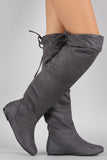 Suede Round Toe Cuff Bow Tie Over-The-Knee Flat Boots