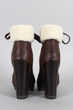 Bamboo Shearling Cuff Combat Lace Up Heeled Ankle Boots