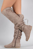 Bamboo Vegan Suede Slouchy Cutie Lace Up Flat Boots