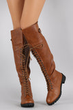 Dollhouse Round Toe Lace Up Combat Over-The-Knee Boots