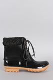 Faux Shearling Cuff Lace Up Duck Ankle Boots