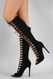 Liliana Suede Corset Lace Up Stiletto Boots