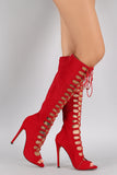 Liliana Suede Corset Lace Up Stiletto Boots