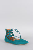 Liliana Suede Caged Cuff Lace Up Pointy Toe Ballet Flat