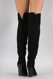 Qupid Suede Slit Chunky Heeled Over-The-Knee Boots