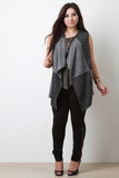 Textured Patchwork Drape Front Sleeveless Vest