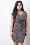 Marled Knit Tier Knotted Front Short Sleeves Bodycon Dress