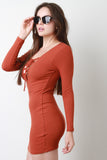 Ribbed Lace Up Long Sleeve Dress