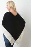 Two-Tone Thick Knit Poncho