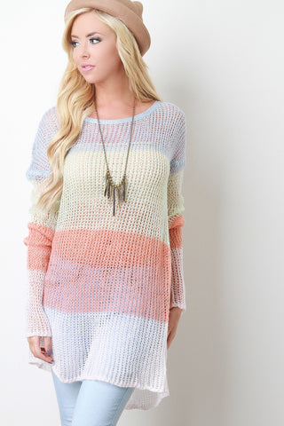 Multi-Tone Semi-Sheer Loose Knit Top