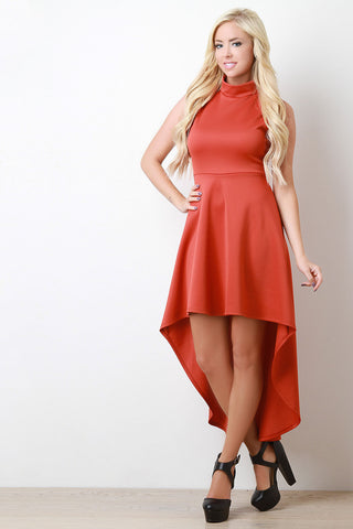 Mock Neck Sleeveless High-Low Dress