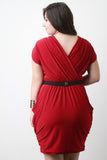 Ruched Surplice Dress With Belt