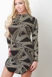 Glitter Wave Mock Neck Long Sleeve Dress