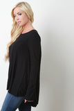 Ribbed Knit Pocket Long Sleeves High Low Babydoll Top