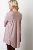 Ribbed Knit Pocket Long Sleeves High Low Babydoll Top