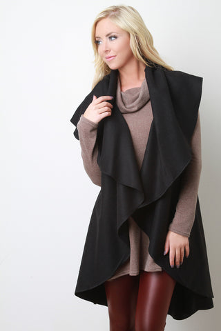 Splayed Open Front Felt Long Vest