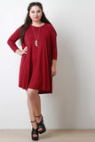 Round Neck Long Sleeves Teardrop Midi Shift Dress