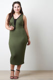 Lace Up Sleeveless Ribbed Midi Dress