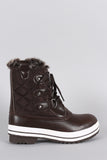 Faux Fur Cuff Lace Up Quilted Nylon Boots