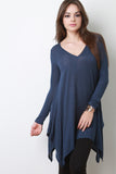 V-Neck Handkerchief Hem Long Sleeve Top