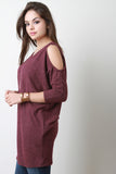 Cold Shoulder Dolman Sleeve Fleece Top