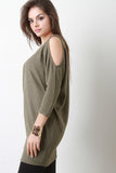 Cold Shoulder Dolman Sleeve Fleece Top