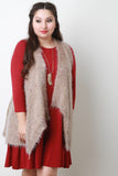 Back Contrast Knit Sleeveless Drape Faux Fur Vest