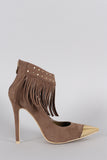 Studded Fringe Ankle Cuff Pointy Toe Stiletto Pump