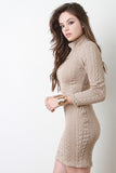 Cable Knit Turtleneck Long Sleeve Dress