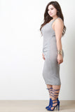 Twisted Marled Loose Ribbed Knit Sleeveless Bodycon Midi Dress