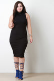 Ribbed Knit Mock Neck Sleeveless Bodycon Midi Dress